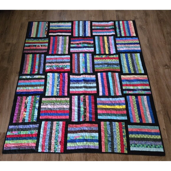 Handmade Quilt Fence Rail Design Flower Top Stitch 45x55 Lap Throw Blanket Vtg - Picture 1 of 8